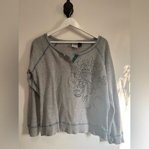 Harley-Davidson Gray and Blue Button-Up Shirt